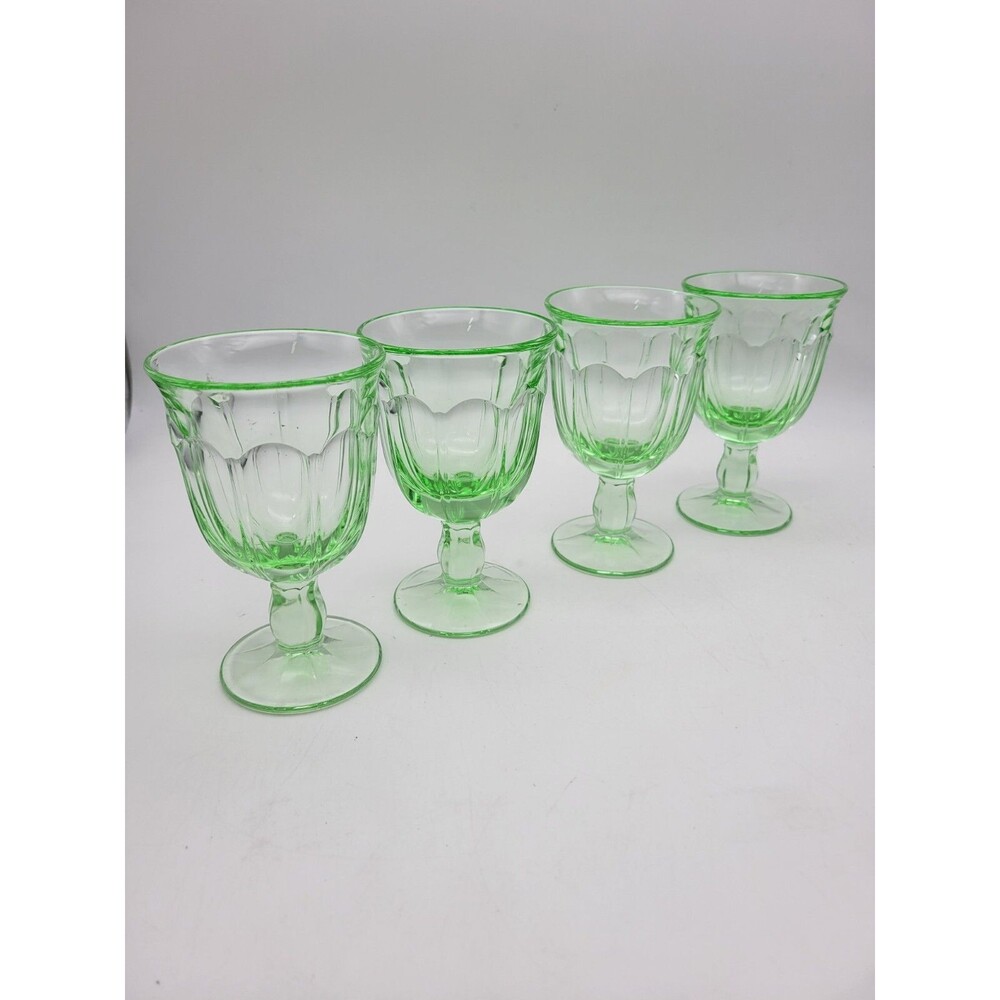 4 Green Glass Ice Tea Goblets Cup Footed Wine Glasses Stem Thick Glass 180ml~6oz